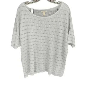 EILEEN FISHER 100% Organic Linen Boxy Knit Top Grid White